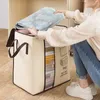 Armazenamento de guarda-roupa de roupas grande saco de armazenamento de colcha à prova de umidade armário de armazenamento de cobertor não tecido móvel bolsa visível bolsa R231102