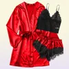 Women039s Sleepwear Silk Pajamas Set Women Satin Short Robes Lingerie Sets Sexy Kimono Bathrobes Loungewear Home Suit Lady Dres5285838