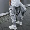 Pantalons pour hommes Pantalons de survêtement en coton pour hommes Hip Hop Joggers Streetwear Pantalon de sport décontracté Gris Entraînement Fitness Grandes poches Cargo