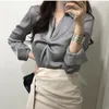 Blusas femininas 2023 outono moda feminina casual elegante sólido chiffon blusa feminina cetim de seda camisas senhora do escritório carreira blusa pulôver