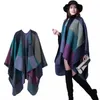 Sciarpe Addensare Scialle Invernale Avvolge Mantello Donna Autunno Poncho Plus Size Blocco Plaid Aperto Frontale Maglione Sciarpa in pile Cappotto Abiti da vacanza 231101