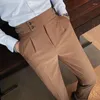 Costumes pour hommes hommes Style britannique pantalon mâle solide taille haute pantalon qualité formelle coupe ajustée costume d'affaires décontracté
