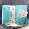 Gratulationskort 50st Blue White Elegant Hollow Laser Cut Wedding Invitation Card Greatingkort Anpassa företag med RSVP -kortpartiförsörjning 231102