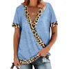 Women's T Shirts 2023 Woman Sexy Leopard Tee Deep V Neck Topps Overdimased Loose Body Clothes Black Vintage Stitching Tshirt All Match