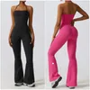 LL-8393 Damen-Bodysuit, Overall, Yoga-Outfits, ärmellos, eng anliegender Tanz-Einteiler, lange Hose, schnell trocknende, atmungsaktive Schlaghose