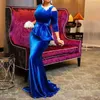 Lässige Kleider BKLD Vintage Eleganter Samt Langer Abend Formales Eventkleid Applikationen Stickerei O-Ausschnitt Schulterfrei Luxus Party Trompete