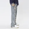 Men's Jeans Men Holes Ripped Distressed Denim Streetwear Side Lace Up Pants Loose Vintage Retro Blue Non Stretch Trousers