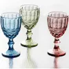 Vintage Glass Goblets Embossed Stemmed Glasses Assorted Colored Drinking Glasses for Wine Water Juice Beverage 064525