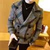 メンズジャケット4xl 5xlブランド衣類メン高品質のレジャー格子縞のウールの布ジャケット男性スリムフィット冬の暖かいコート231102