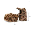 Klänningskor 2023 Spring Women High Heels Female Leopard Print Flock Thick Bottom Shoe Ladies Buckle Strap Round Toe Fashion Footwear