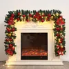 Decoraciones navideñas 2,7 M LED Guirnalda de ratán Flor artificial decorativa Adorno de árbol de pino Fiesta de Navidad Hogar Chimenea Puerta Escaleras Decoración