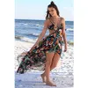 Imprimé floral Sexy Col en V Femmes Maxi Robe À Lacets D'été Irrégulière Dos Nu Plage Longue Robes Boho Robe D'été Robe Bohème C317e