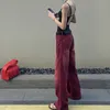 Boyfriend Style Streetwear Baggy Jeans Women Denim Trousers High Waist Vintage Washed Distressed Wide Leg Mopping Red Pants