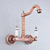 Kitchen Faucets Antique Red Copper Brass Wall Mounted Wet Bar Bathroom Vessel Basin Sink Cold Mixer Tap Swivel Spout Faucet Msf873