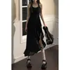 Arbeit Kleider Sommer Schwarz Vintage Zwei Stück Set Frauen Schlank Y2k Elegante Midi Kleid Weibliche Koreanische Mode Süße Strap Anzüge 2023