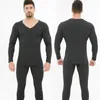 Men's Thermal Underwear Termal Autumn Winter Lon Jons Tops And Bottoms Set V-Neck Seamless For Man