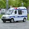 Diecast Model Car 1 32 Simulering Ambulansmodelllegering Pull Back Sound and Light Die-Casting Car Toy Special Car Children's Toy Gift 231101