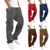 Pantalons pour hommes 2023 Pantalon cargo pour hommes pleine longueur couleur unie lâche multi-poches poches à cordon mâle 5XL