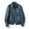 Jackets 2023 Leather Jacket Classic Blue Cowhide Clothes Men's Turn Down Collar Motorcycle Autumn Winter Coat