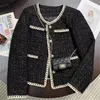 Dameswolmix Zwart Kort Jasje met kleine geur Damesjas Tweed Gouddraad Geweven Bovenkleding Casual Colberts Dames 2023 Lente Herfst 231101