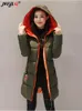 Parkas en duvet pour femmes hiver chaud mi-long coupe-vent à capuche Parka imprimé coton manteaux mode coréenne pardessus décontracté neige Casaco doudoune 231101