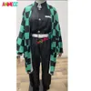 Animecc Adult Kids Demon Slayers Kimetsu No Yaiba Tanjirou Kamado Costume Wig Earingタトゥーステッカーアニメハロウィーンコスプレ