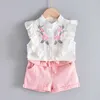 Bear Leader Kids Girl Clothes Fashion Sling Flower Baby Girls Shirt with Stripe Shorts 2pcs Suit Children Clothing Sets