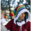 Beanie / Skull Caps Crianças crochê arco-íris chapéu de cauda longa mago elfo tricotado lã quente chapéu masculino e feminino engrossado inverno longo chapéu trançado 231102