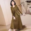Work Dresses Women Elegant Office Lady Dress Suits Spring Autumn Fashion Single Button Slim Blazer And O-Neck Sleeveless Long