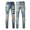 Jeans Mens Designer Denim Embroidery Pants Trendy hole design Trouser Hip Hop Distressed Zipper trousers