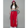 Dames tweedelige broek Amerikaans straatalfabet rood los recht trekkoord dweilen casual broek jazzdans hiphop hiphop sport s 231102