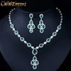 Elegant White Gold Color Green Water Drop Cubic Zirconia Crystal Big Wedding Necklace Earring Set for Brides T285 210714225A