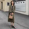 Casual Jurken Oneimirry Mode Koreaanse Luipaard Vrouwen Herfst Winter Losse Vintage V-hals Knop Lange Jurk Vrouwelijke Vestidos 2023