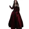 2023 Vintage Medieval Gothic Wedding Dress A-Line Off The Shoulder Long Sleeves Black Lace Applique Burgundy Satin Bridal Gown Floor Length Vestido De Novia