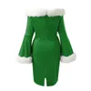 Abiti casual Autunno Inverno Elegante stampa natalizia Donna con spalle scoperte Bodycon manica lunga Peluche Costumi da festa retrò