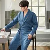 Men's Sleepwear Triple Layer Thin Cotton Pajamas With A Plaid Collar And Gold Trim For Casual Fashionable Bathrobes