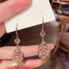 Dangle Earrings Fashion Women Stainless Steel Hanging Hollow Crystal Leaf Ear Hook Pendant Jewelry Bridal Wedding Gift Accessories