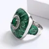 Anneaux de mariage dominant Version large émail vert pour les femmes couleur argent étincelant Zircon fête Cocktail doigt bijoux