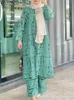 Kaftan Printed Suits Women Matching Sets RUKAS 2023 Casual Muslim Sets Long Sleeve Blouses Pants Turkey Abayas Top Blusas 2PCS