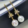 Orecchini pendenti 9-11MM Perla d'acqua dolce naturale con fiori 18K Regali di festa Fai da te Ear Stud Matrimonio classico di Pasqua coltivato