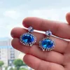 Dangle Oorbellen Huitan Grote Ovale Hemelsblauwe Zirconia Vormige Vrouwen Bruiloft Accessoires Verjaardagscadeau Vrouwelijke Mode-sieraden