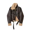 Женская шерстяная зимняя куртка RARF, женская толстая куртка из искусственной кожи, женское пальто, теплое байкерское пальто из ягненка, женская повседневная верхняя одежда с поясом, женская 231102