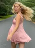 Lässige Kleider INSMIRCOGIRL Vorderer Schlitz Spitze Patchwork Satin Pink Kurzes Minikleid Sommerkleid A-Linie Y2K Sexy Ästhetisches Outfit Fairycore