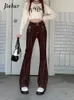 Jeans pour femmes Jielur Retro High Taille Flare Femmes Coréen Automne Y2K Street Brown Pantalon Femme Boucle Cool Casual S XL 231102