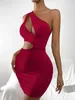 Urban Sexy Dresses One Shoulder Sleeveless Mini Dress Party Nightclub Cutout Corset Cocktail Warpping Female