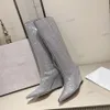 Botas de cristal de salto alto designer mulheres bota de joelho sexy design fino botas de luxo sobre o joelho