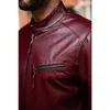 Мужские куртки в байкерском стиле из натуральной кожи ягненка Темно-бордовая мотоциклетная мода