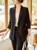 Damen Zweiteilige Hose Mode Schwarz Gelb Weiß Damen Hosenanzug Langarm Einreiher Jacke Blazer und Hose Damen Casual 2 Set