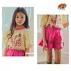 Kızlar T-Shirt Yaz Yeni Çilek Kabarcık Kolları Çocuk T-Shirt Moda Pembe Kız Fırsil Şortları Çocuk Giysileri