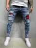 Jeans de jeans Tendência Personalidade Casual Laca de laca angustiada Múltiplos buracos pequenos calças jeans de jeans Hommes Lápis Lápis Menina